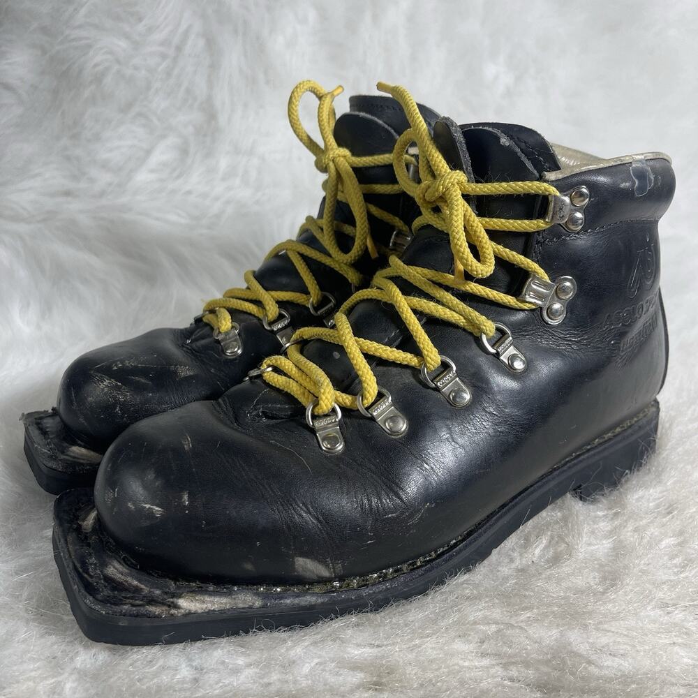 Asolo Sport hiking Boots Black Leather Yellow Laces Made In Italy Mens 8MM